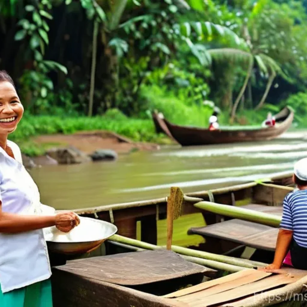 아웃도어 테라피의 경제적 기여 - **A Vibrant Malaysian Eco-Tourism Village Market Scene**
A bustling and authentic village market...