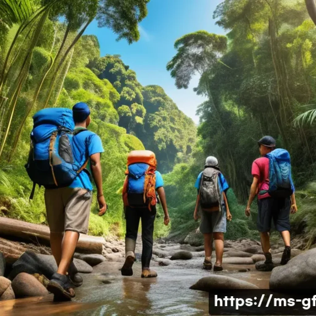 아웃도어 테라피를 위한 여행 일정 작성법 - A diverse group of Malay adults hiking together on a lush green trail in Taman Negara Pahang, Malays...