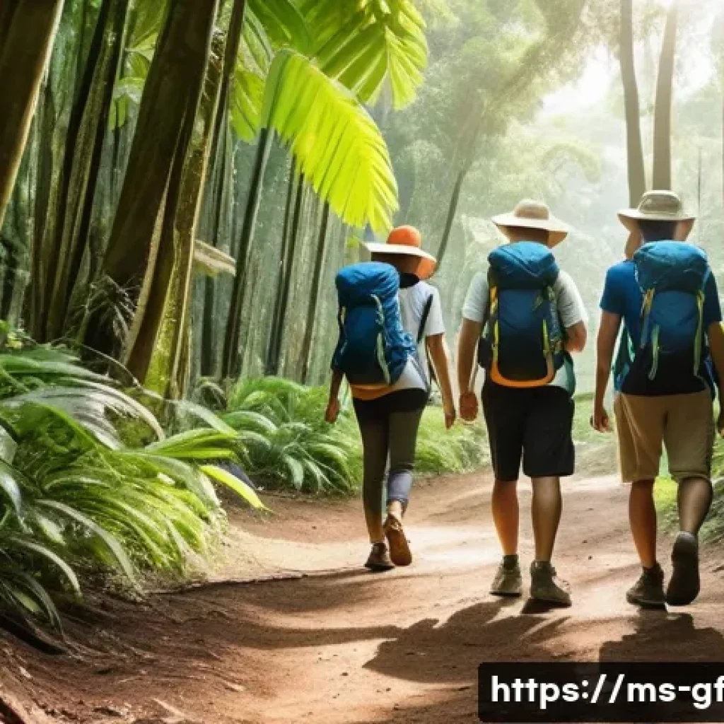 아웃도어 테라피 경험 후기 - A group of diverse adults in light, breathable outdoor sportswear and sturdy hiking shoes walking al...