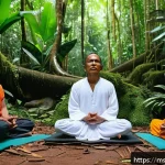 Home 23 아웃도어 테라피의 문화적 차이 - A serene outdoor therapy session with indigenous Orang Asli participants meditating peacefully in a ...