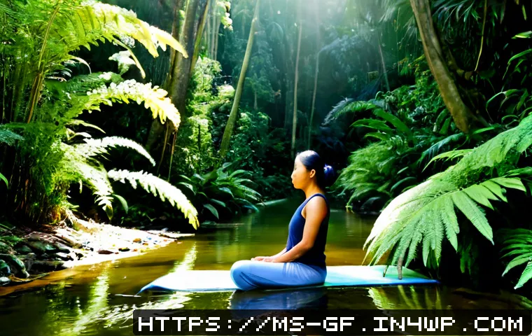 Home 17 아웃도어 테라피의 효과적인 활용법 - Photorealistic outdoor therapy scene in a peaceful Malaysian rainforest park, a middle-aged Malay wo...